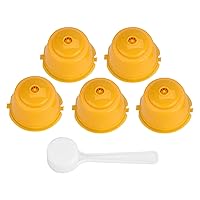 5Pcs Food Grade PP 304 Stainless Steel Reusable Refillable Coffee Capsule Filter, DIY Coffee, Includes Spoon for Easy Filling (Yellow)