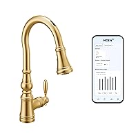 Moen Weymouth Brushed Gold Smart Faucet Touchless Pull Down Sprayer Kitchen Faucet with Voice Control and Power Boost, S73004EVBG