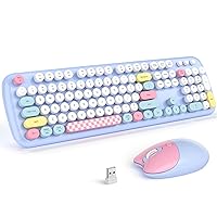 Wireless Keyboard and Mouse Combo, Full-Sized Colorful Typewriter Keyboard with Round Keycaps, 2.4G Cute Mouse Compatible with PC/Laptop/Computer (Light Blue Color)