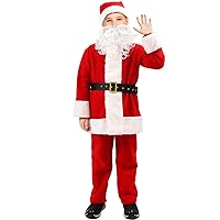 Santa Costume for Kids Boys Santa Costume Kids Santa Claus Costume Velvet Santa Suit for Christmas 5PCS