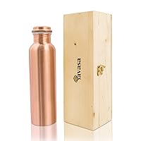 Plain Ayurveda Copper Water Bottle - 34 Oz (1 litre) Extra Large - 100 Pure Copper | Reusable Ayurvedic Copper Vessel For Drinking Water