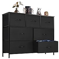 Dresser for Bedroom with 7 Drawers, Storage Organizer Units Furniture, Chest Tower TV Stand with Fabric Bins, Metal Frame, Wooden Top for Nursery, Living Room, Kidsroom, Closet, Black
