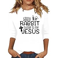 Easter Shirts for Women,3/4 Length Sleeve Womens Tops Bunny Graphic Tees Easter Egg Round Neck Shirts Cute Tops for Women