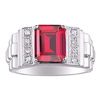 Rylos Men's Rings Designer Style 10X8MM Emerald Cut Shape Gemstone & Sparkling Diamonds - Color Stone Birthstone Rings for Men, Sterling Silver Rings in Sizes 8-13. Mens Jewelry