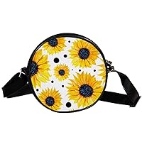 Pattern Of Yellow Sunflowers Circle Shoulder Bags Cell Phone Pouch Crossbody Purse Round Wallet Clutch Bag For Women With Adjustable Strap