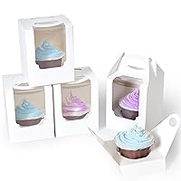 Cupcake Boxes 12pcs, Individual Cupcake Containers White with Window Insert and Handle, Pastry Box Single Muffins Holder Disposable for Bakery Wrapping Party Favor Packaging
