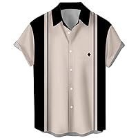 Bowling Shirts for Men Retro Short Sleeve Button Down Shirt Hawaiian Casual Printed Beach Shirt