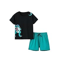 Floerns Toddler Boy's Dinosaur Print Short Sleeve Tee Shirt 2 Piece Set with Shorts