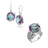 Mystic Cubic Zirconia Set 925 Sterling Silver Ring & Matching Earrings Hypoallergenic Nickel and Lead-free Artisan Handcrafted Designer Collection, Made In Israel