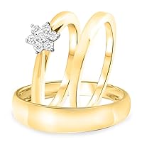 1/4 Ct Round Cut D/VVS1 Diamond His & Her Wedding Trio Ring Set 14K Yellow Gold Fn