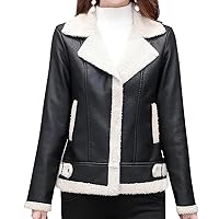 Women's Black Genuine Sheepskin Bomber Leather Jacket Sherpa Shearling & Faux Fur Lining