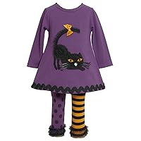 Bonnie Jean Girls Halloween Cat Fall Dress Outfit Set w/Leggings, Purple, 12M - 24M