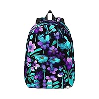 Purple And Teal Flower Print Canvas Laptop Backpack Outdoor Casual Travel Bag Daypack Book Bag For Men Women