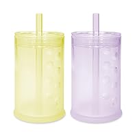 Olababy Silicone Training Cup with Straw Lid Bundle 9oz Lemon + 9oz Lilac