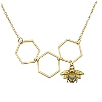 Necklaces for Women Bee Hexagon Bee Gift Necklace For Girls Pendant Honeycomb Nice Necklace Silver Necklace Cross