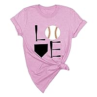 Baseball Shirts Women Baseball Heart Tee Crew Neck Plus Size Game Day Graphic Tee Shirts Short Sleeve Shirts