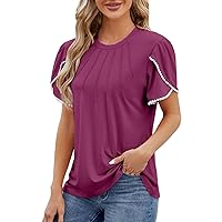 Loose Fit Workout Tops for Women Solid Color Crew Neck Summer Womens Tops Summer Tops for Women 2024 Casual Trendy Red