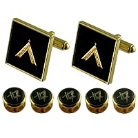 worshipmaster Gold Cufflinks Masonic 5 Shirt Dress Studs Box Set