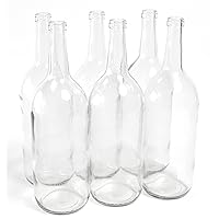 North Mountain Supply 1.5 Liter Glass Bordeaux Wine Bottle Flat-Bottomed Cork Finish - Case of 6 - Clear/Flint