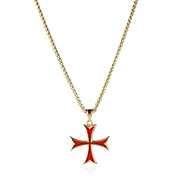 Masonic Knights Templar Crusader Red Cross Stainless Steel Pendant Necklace with Free 24
