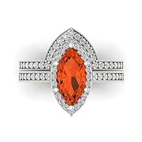 Clara Pucci 2.16ct Marquise Cut Halo Solitaire Red Simulated Diamond Engagement Promise Anniversary Bridal Ring Band set 18K White Gold