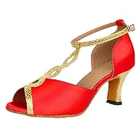 Women Comfort Latin Dancing Shoes Ballroom Sandals Salsa Dance Pumps Peep Toe Practice Teacher Shoes Customized Heel T Bar