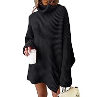 LILLUSORY Womens Turtleneck Oversized Long Batwing Sleeve Fall Sweater 2023 Plus Size Tunic Pullover Ribbed Knit Dresses