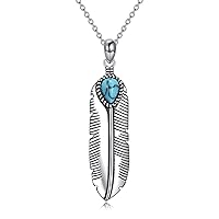 KQF Feather Necklace for Women Sterling Sliver Turquoise Retro Vintage Bohemian Pendant Turquoise Jewelry Gifts for Girls Men