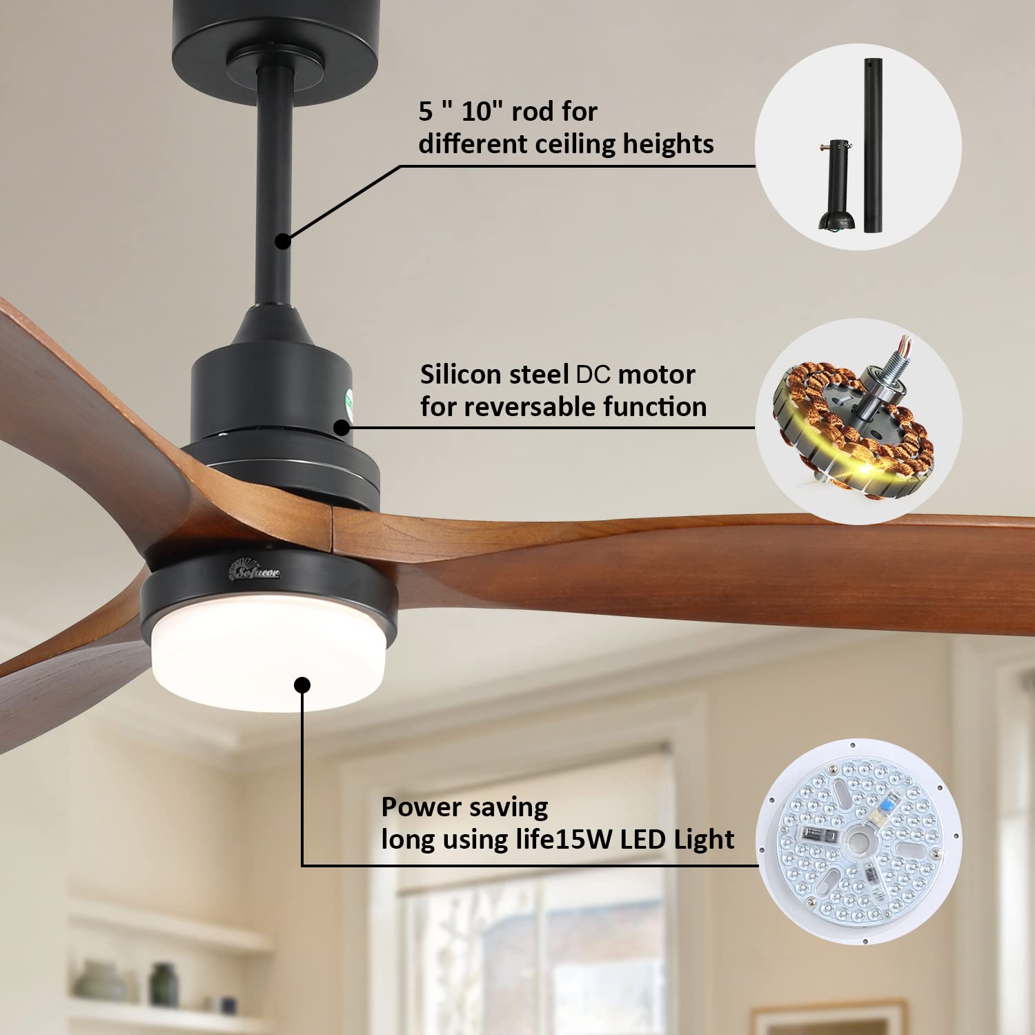 Mua Sofucor 52'' Wood Ceiling Fan With Lights Remote Control 3 Wood Fan