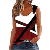 Color Block Tank Tops for Women Sexy V Neck O Ring Shoulder Cami Top Summer Casual Loose Fit Sleeveless Shirts