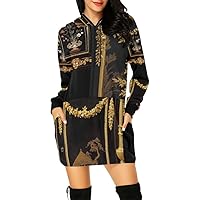 Hoodie Mini Dress For Women Streetwear Gilded Baroque Black Gold Dresses