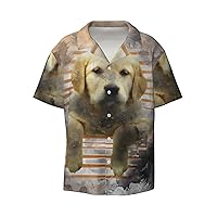 Cute Labrador Retriever Men's Summer Short-Sleeved Shirts, Casual Shirts, Loose Fit with Pockets