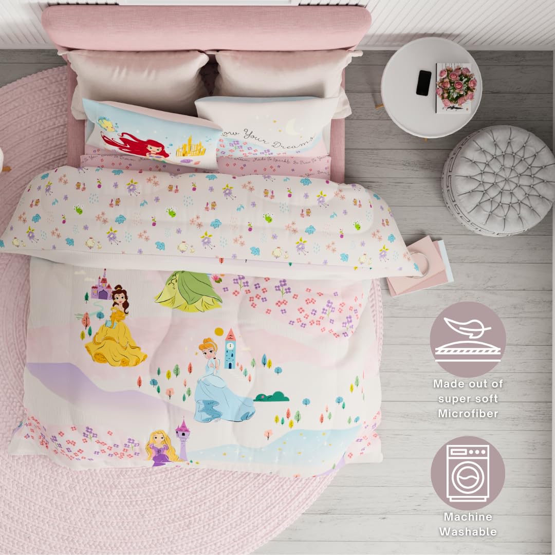 Franco Disney Princess Kids Bedding Super Soft & Cozy Comforter and Sheet Set, Queen, (100% Official Licensed Product)