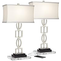 360 Lighting Evan Modern Table Lamps with Clear Acrylic Risers USB Charging Port 28 1/2