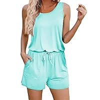 Women 2 Piece Outfits Summer Trendy Sleeveless Tank Tops with Drawstring Shorts Solid Lounge Sets Casual Tracksuit Set