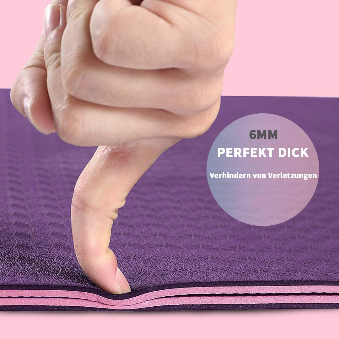 Good Nite Yoga Mat Gymnastics Pilates Exercise Mat for Women Non-Slip Thick 6mm with Carry Strap Tpe 183 x 61 x 0.6cm