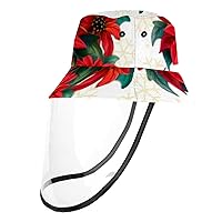 Sun Hats for Men Women Outdoor UV Protection Cap with Face Shield, 22.6 Inch for Adult White Christmas Flowers on Red