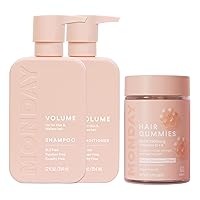 MONDAY HAIRCARE Volume Shampoo and Conditioner Set 12oz for Thin, Fine and Oily Hair + Hair Gummies for Thicker and Stronger Hair (60 count) Strawberry Flavored