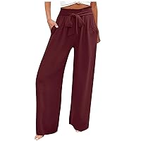 Wide Leg Pants Women's Summer 2024 Casual Palazzo Pants Loose Fit Tie Up High Waisted Flowy Lounge Beach Trousers