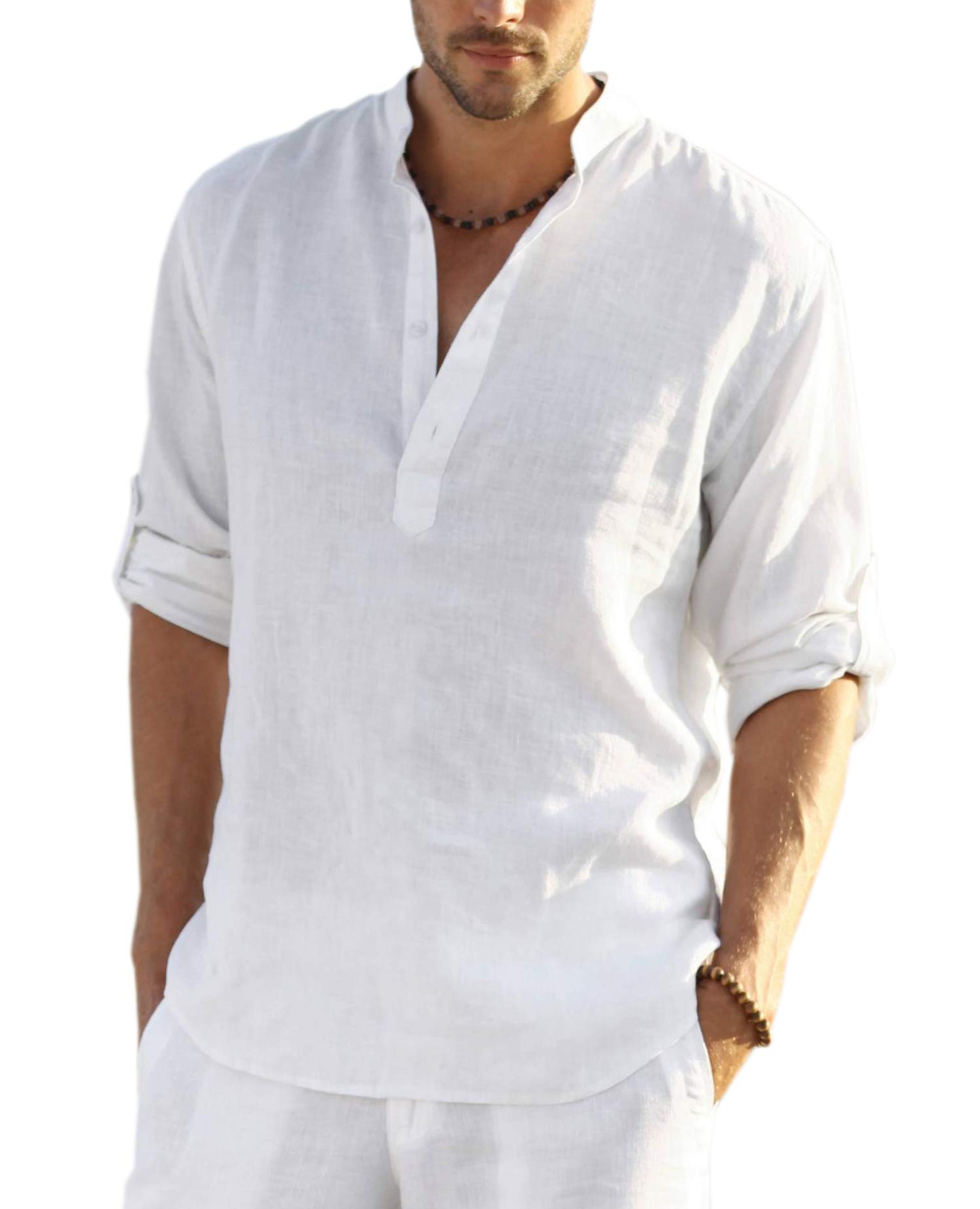 COOFANDY Men's Cotton Linen Henley Shirt Long Sleeve Hippie Casual Beach T Shirts