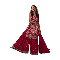 Indian/Pakistani Party/Ethnic Wear Georgette Sharara Style Salwar Suit/Salwar Kameez for Womens With Dupatta