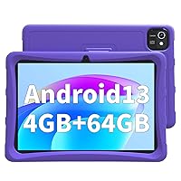 Android 13 Tablet, 10 inch Tablet for Kids with Case, 4GB RAM 64GB ROM 512GB Expand, Quad-Core Processor, 1280x800 IPS Touch Screen, GPS, WiFi, Dual Camera, Bluetooth, 6000mAh (Purple)