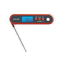 Taylor Digital Waterproof Food Meat and Candy Thermometer, with a Folding Probe, programmable presets, Backlit Display, andIncludes 2 AAA Batteries