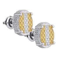 Dazzlingrock Collection Sterling Silver Mens Round Yellow Color Enhanced Diamond Circle Earrings 1/5 Cttw