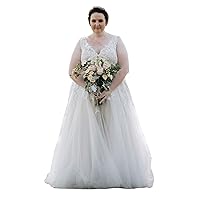 Women's Plus Size Lace Sequins Wedding Dresses for Bride V-Neck Bridal Ball Gown Long 2023