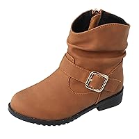 Girls Buckle Decor Slouchy Boots Western Boots Kids Ankle Boots Girls Low Heel Riding Booties Girls Knee High Snow Boots