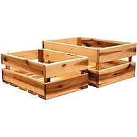 Villa Acacia Wooden Farmhouse Storage Crate 2-Pack, 11.5 and and 13.5 Inch