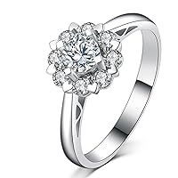 Solid Gold Engagement Halo Ring with Lab Created 0.8ct moissanite for Her Wedding Promise Ring Free Engrave