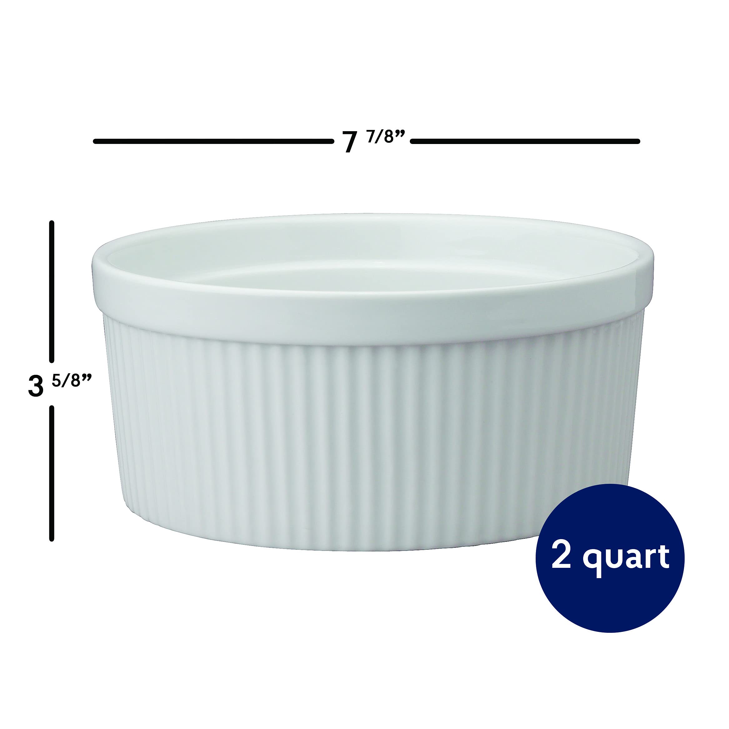HIC Harold Import Co. Kitchen Souffle, Fine White Porcelain, 64-Ounce, 2-Quart
