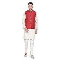 Elina fashion Men's Indian Silk Blend Kurta Pajama And Nehru Jacket (Waistcoat) Wedding Traditional Diwali Puja Set